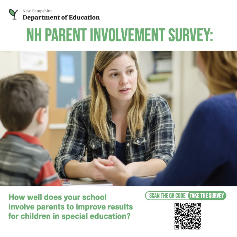NH Parent Involvement Survey with QR code. Image can be clicked to access the survey
